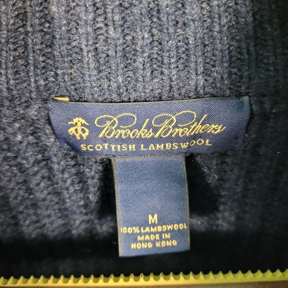 Vintage Brooks Brothers 1/4 Zip Sweater Mens M Blue Scottish Lambswool Pullover - Picture 3 of 10